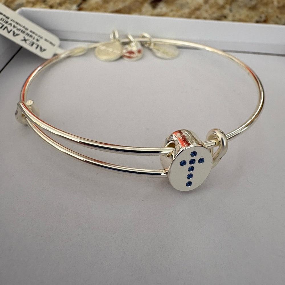 Alex and Ani Silver Bracelet with Cross in Blue Dots